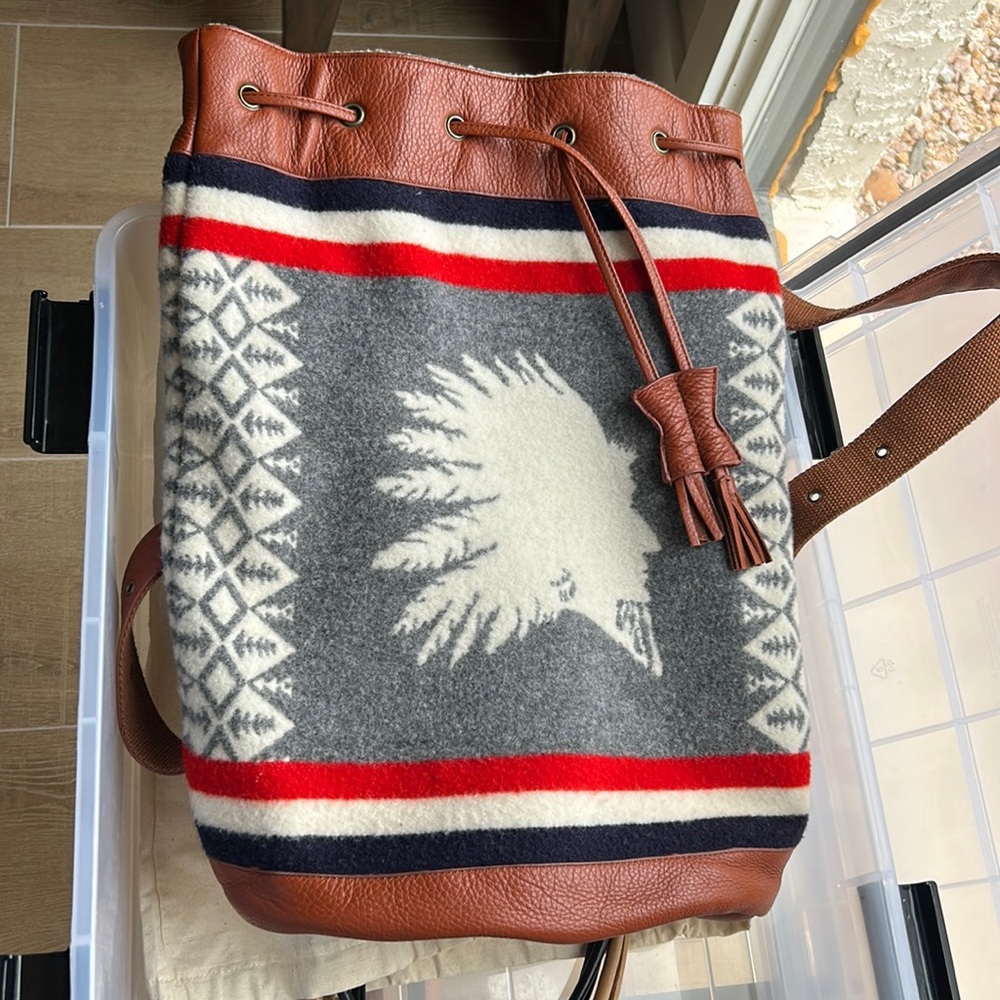RARE Vintage Pendleton Heroic Chief Wool Blanket Backpack with leather trim